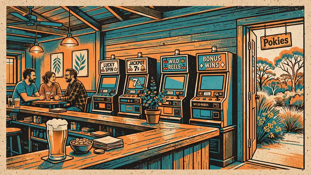 Australian pub interior with poker machines along the wall